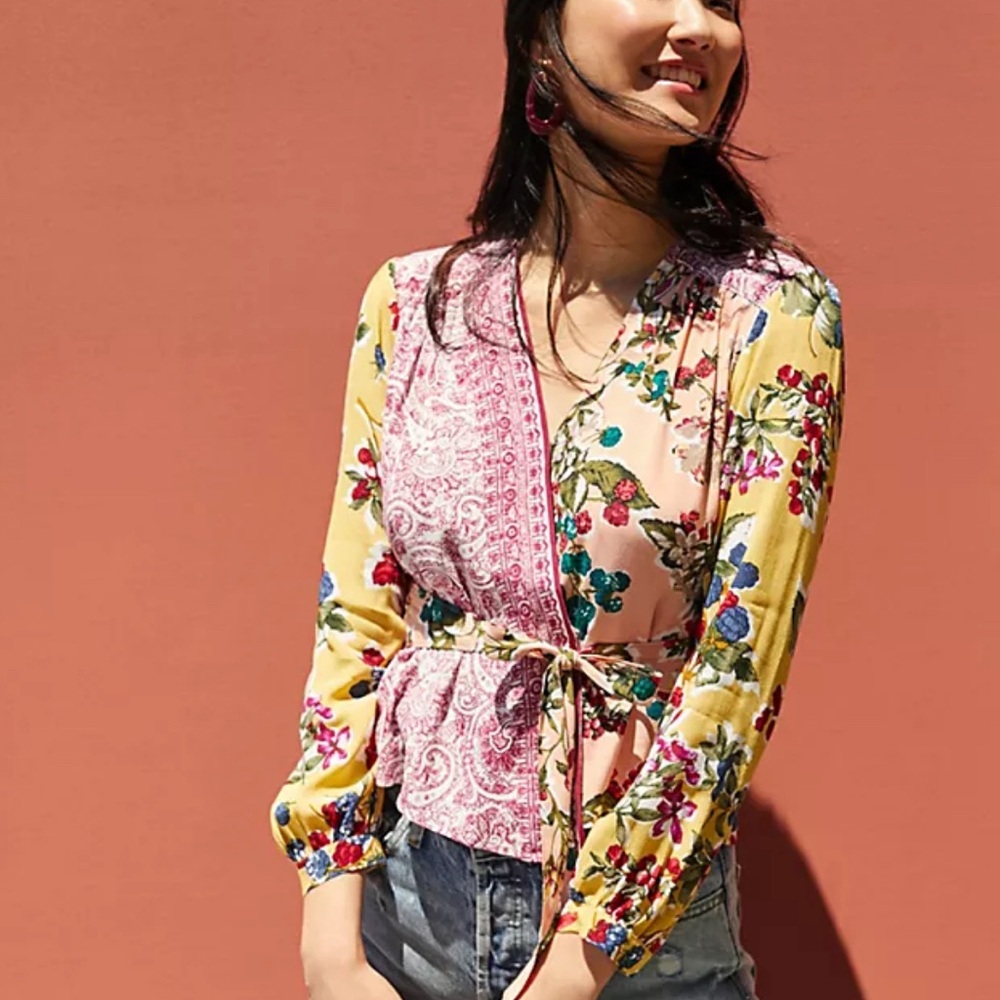 Anthropologie Meadow Rue multi fabric patchwork blouse